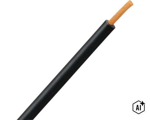 Kopplingsledning H07V-K med svart isolering och synlig kopparledare vid den skalade änden. (Image AI modified or generated)