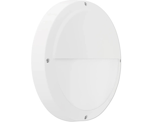 Rund LED-vägglampa för utomhusbruk med halv diffusor för indirekt belysning.