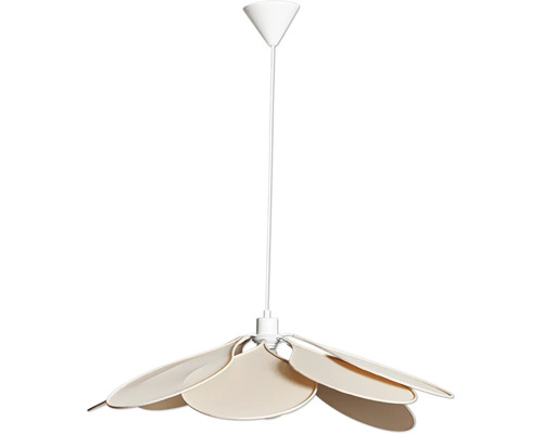Modern taklampa med blomformad skärm i neutralt utförande för snygg rumsbelysning.