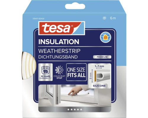 Tesa Premium silikontätningslist för fönster och dörrar, 6 meter lång, för springor mellan 1 och 7 millimeter.