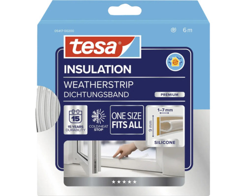 Tesa Premium silikontatningslist for fonster och dorrar, 6 meter, for tatning av springor mellan 1 och 7 millimeter.