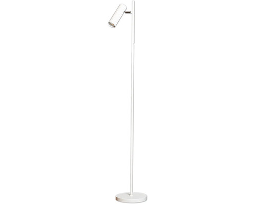 Modern golvlampa med justerbart strålkastarhuvud på en slank metallfot