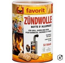 Favorit tändull av träull med vax för grill, eldstad och ugn, 32 stycken, hållbart trä från ansvarsfullt skogsbruk med FSC märkning. (Image AI modified or generated)