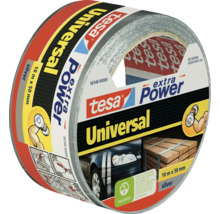 Tesa Extra Power Universal silverfärgad vävtejp, rulle med 10 meters längd och 50 millimeters bredd för reparation och fastsättning.