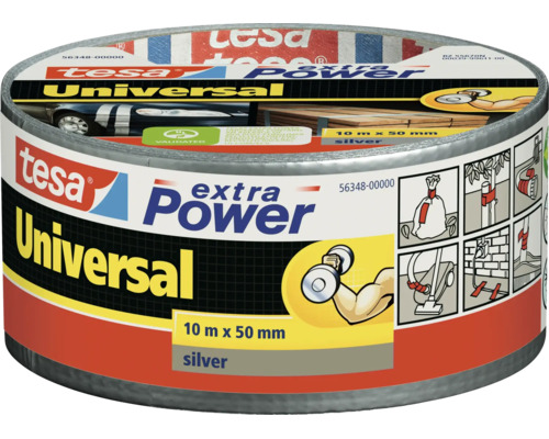 Tesa Extra Power Universal vävtejp, 10 meter gånger 50 millimeter, silver