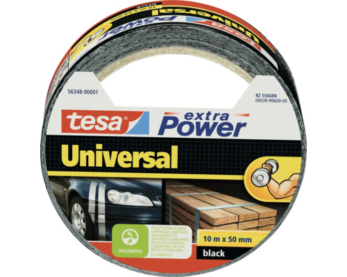 Tesa Extra Power Universal vävtejp med 10 meters längd och 50 millimeters bredd i svart