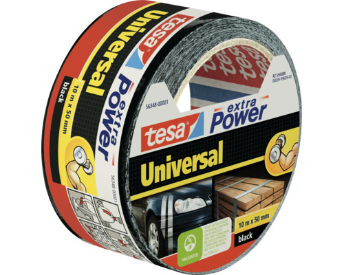 Tesa Extra Power Universal vetejp i svart med 10 meters langd och 50 millimeters bredd for reparationer och fastsattning