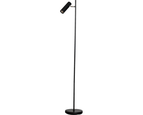 Modern golvlampa med smal bas och justerbart strålkastarhuvud för riktad belysning.