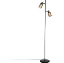 Modern golvlampa med två justerbara lamphuvuden och räfflade glasskärmar på en smal fot.