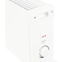 Elektrisk konvektor med termostat och strömbrytare för 750 watt och 1250 watt effekt för flexibel rumsuppvärmning.