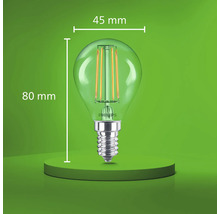 Philips LED filament dropplampa E14 med 45 millimeter diameter och 80 millimeter höjd