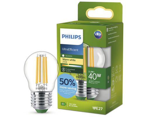 Philips LED dropplampa 2.3 Watt ersätter 40 Watt E27 sockel varmvitt ljus 2700 Kelvin i förpackning