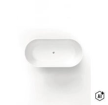 Fristående badkar i oval form tillverkat av sanitetsakryl sett ovanifrån. (Image AI modified or generated)