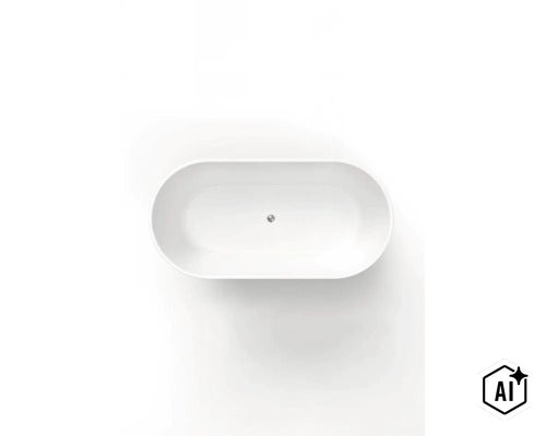 Fristående badkar i oval form tillverkat av sanitetsakryl sett ovanifrån. (Image AI modified or generated)