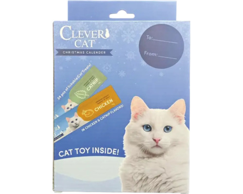 Clever Cat adventskalender för katter med 24 godbitar i kyckling och kattmynta smaker inklusive kattleksak
