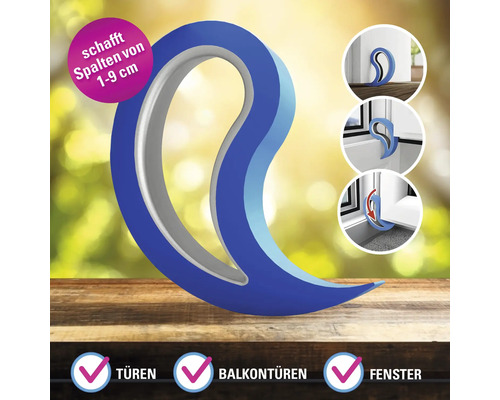 Dörrstopp och fönsterkil i plast för spaltbredder på 1 till 9 centimeter, lämplig för dörrar, balkongdörrar och fönster.
