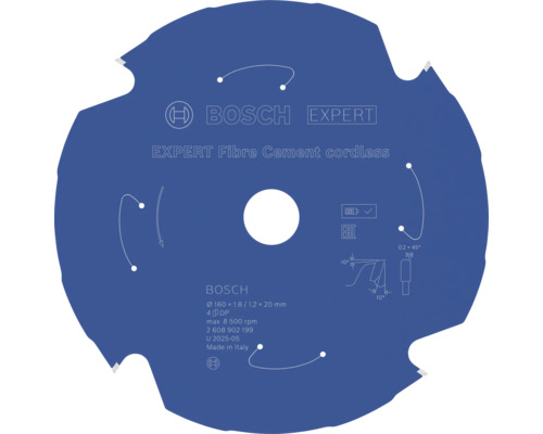 Bosch Expert Fibre Cement Cordless cirkelsågklinga med 160 millimeter diameter för sladdlösa cirkelsågar för kapning av fibercementskivor.
