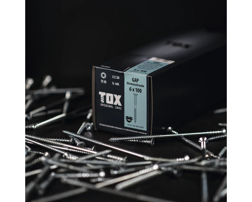 TOX GAP distansskruvar 6 gånger 100 millimeter i förpackning om 100 stycken inklusive TX 30 bits