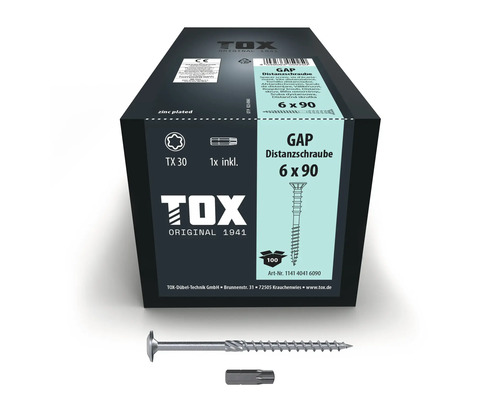 TOX GAP distansskruv 6 gånger 90 millimeter, galvaniserad, inklusive bits TX 30, förpackning med 100 stycken.