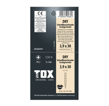 TOX DRY gipsskruv med grovgänga 3,9 gånger 30 millimeter, fosfaterad, inklusive en PH 2 bits.