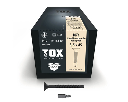 TOX gipsskruv Dry med borrspets 3,5 x 45 millimeter 1000 stycken inklusive bits