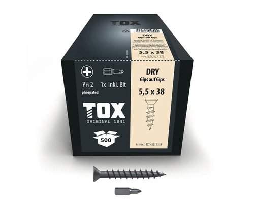 Tox Dry gipsskruv 5,5 gånger 38 millimeter med bits i 500 pack