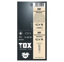 TOX DRY profilskruv med borrspets 4,2 gånger 16 millimeter, 500 stycken inklusive bits, fosfaterad