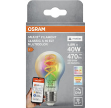 Osram Smart Plus filament LED lampa Classic A E27 4,8 watt 470 lumen flerfärgad smart styrning för smarta hem system i produktförpackning