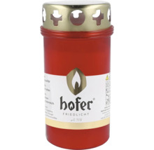 Hofer Friedlicht gravljus i röd plasthölje med guldliknande metallock och logotyptryck.
