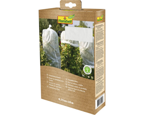 FloraSelf tomatfiber-slang 0,75 meter gånger 10 meter för att främja tillväxt av tomatplantor i trädgården.