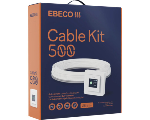 Ebeco Cable Kit 500 golvvärmeset med värmekabel och digital termostat i försäljningsförpackning