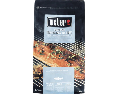 Weber Seafood rökspånsblandning i återförslutningsbar påse på 0,7 kilogram för fisk och skaldjur.