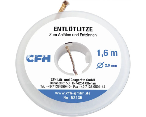 CFH avlödningsfläta på rulle, 2,0 millimeter diameter, 1,6 meter längd, för avlödning och borttagning av lod.