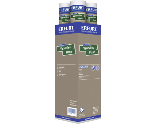 ERFURT Variovlies Plano fibertapet, supervit, 150 gram per kvadratmeter, set med 4 rullar på 20 meter gånger 0,75 meter.