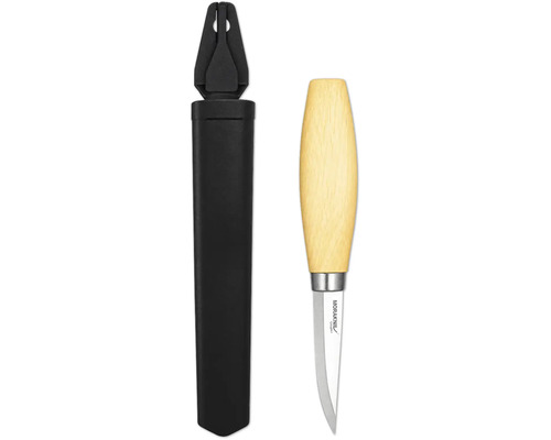 Morakniv täljkniv med trähandtag och plastslida