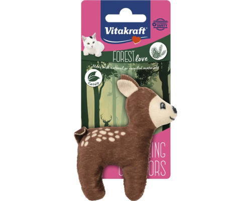 Vitakraft kattleksak Forest Love i form av en hjortkalv tillverkad av naturliga eller återvunna material fylld med kattmynta.