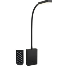LED vägglampa med flexibel arm och självhäftande fäste för användning som läslampa.