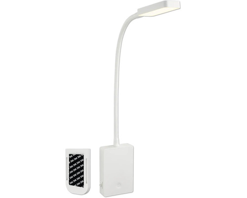 Vägglampa med flexibel arm och självhäftande fäste för enkel montering