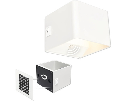 Fyrkantig LED vägglampa med rörelsesensor strömbrytare och magnetiskt väggfäste med självhäftande remsor