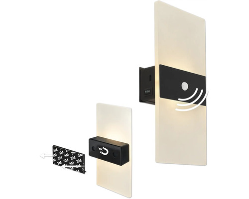 LED vägglampa med rörelsesensor och magnetfäste inklusive tejp för väggmontering