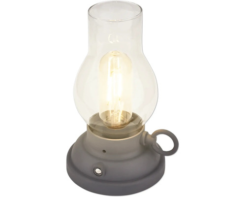 Dekorativ LED bordslampa i antik stil med glaskropp och bärhandtag
