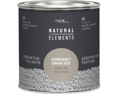 Burk med Natural Elements strukturtillsats från Style Color, extra fin, tillsats för lerfärg för individuell väggdesign.