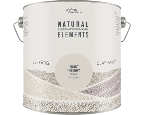 En burk Style Color Natural Elements lerfärg i nyansen Insikt Insight misty grey.