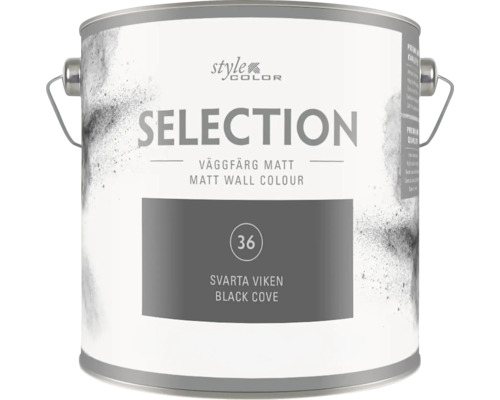 En färgburk Style Color Selection matt väggfärg nyans Svarta Viken Black Cove med bärhandtag