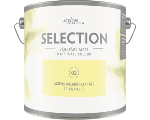 Style Color Selection matt väggfärg i nyansen Asiens soldränkta fält i en hink med bärhandtag