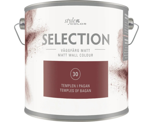 En burk med matt väggfärg från StyleColor Selection i nyansen Templen i Pagan.