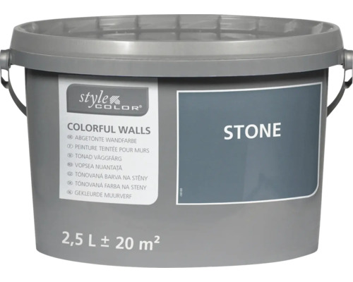 Hink med Style Color Colorful Walls väggfärg i nyansen Stone, innehåll 2,5 liter för cirka 20 kvadratmeter.