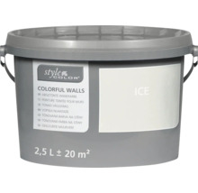 Hink med StyleColor Colorful Walls väggfärg i nyansen Ice med 2,5 liter innehåll för cirka 20 kvadratmeter yta.