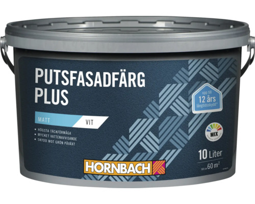 Hink Putsfasadfärg Plus putsfasadfärg 10 liter för upp till 60 kvadratmeter med Hornbach logotyp