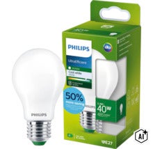 Philips UltraEfficient LED lampa, E27 sockel, 2,3 watt ersätter 40 watt, 485 lumen, kallvitt ljus 4000 kelvin, hållbar. (Image AI modified or generated)